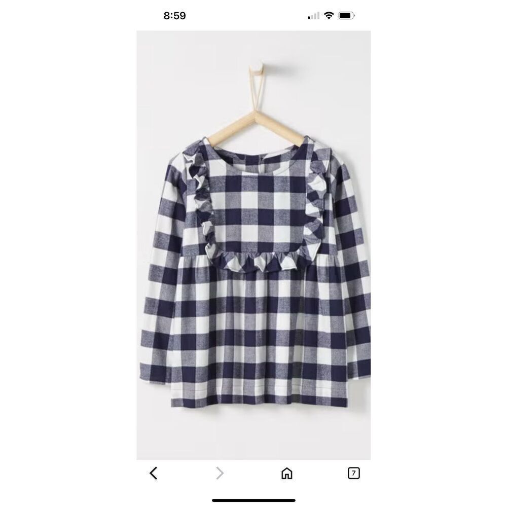 Hanna Andersson Buffalo Plaid Flannel Popover Shirt 120 cm 6-7 Girls